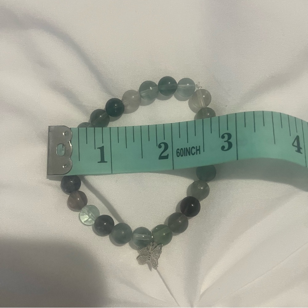 Fluorite Genuine Stone Butterfly Charm Bracelets Handmade Green Purple Silver - Picture 6 of 10
